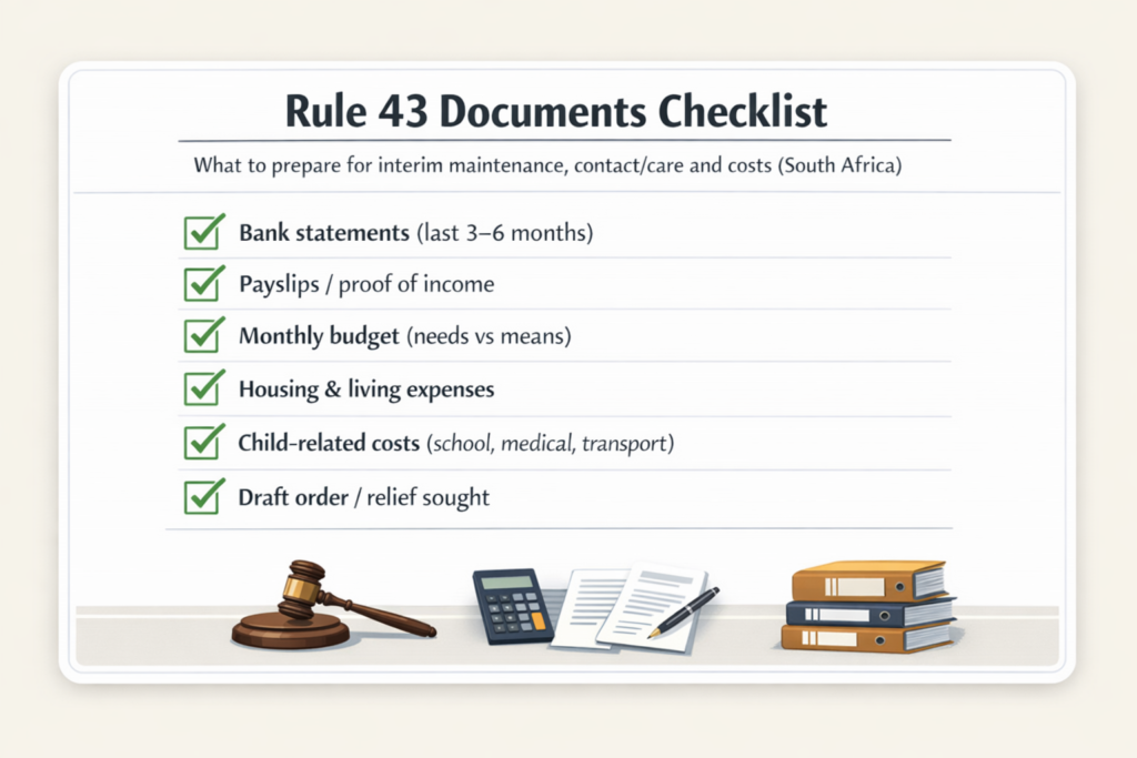 Rule 43 documents checklist South Africa