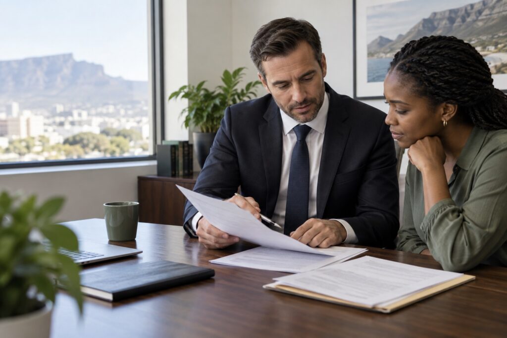 Attorney reviewing a court judgment and rescission application documents